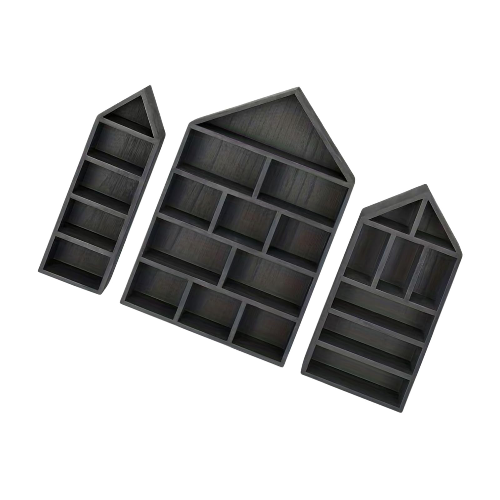 NEWFT 3pc Wall Mounted Curios Shelves Dustproof Display Cabinets Stand Holder for Miniature Figures Home Decors Organizers House Shape Wooden Shelf