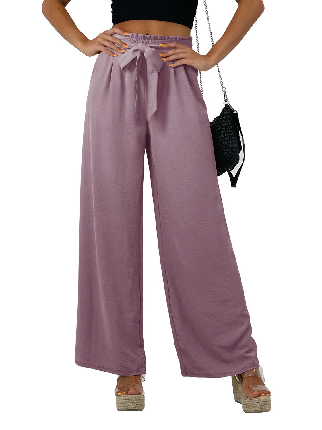 Feiersi Women Casual Wide Leg Pants High Waisted Business Work Casual Pants Loose Flowy Beach Palazzo Pants