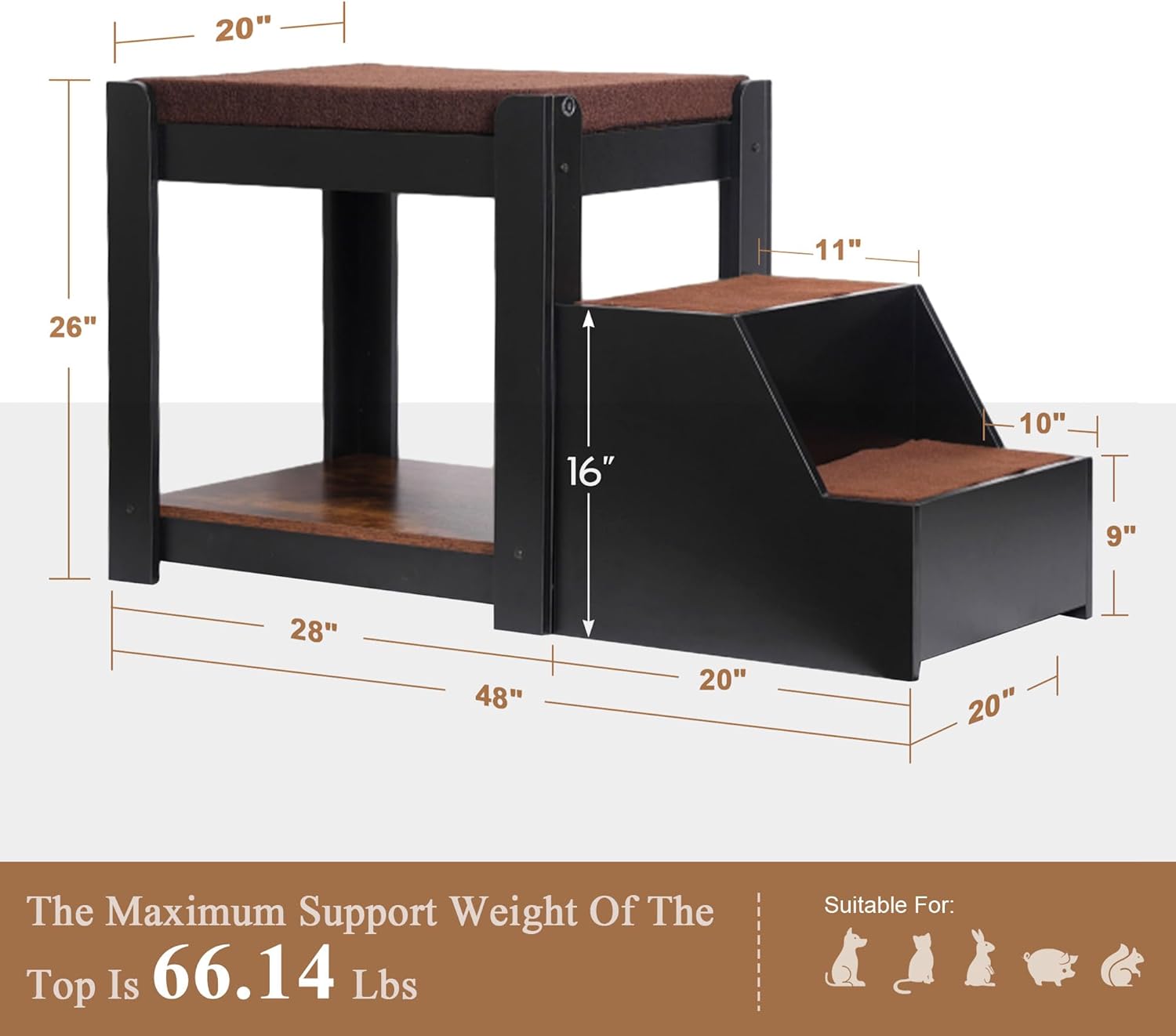 Large Dog Window Seat with Stairs, Non-Slip Removable Soft Pads, Indoor Dog Perch to Look Out Window