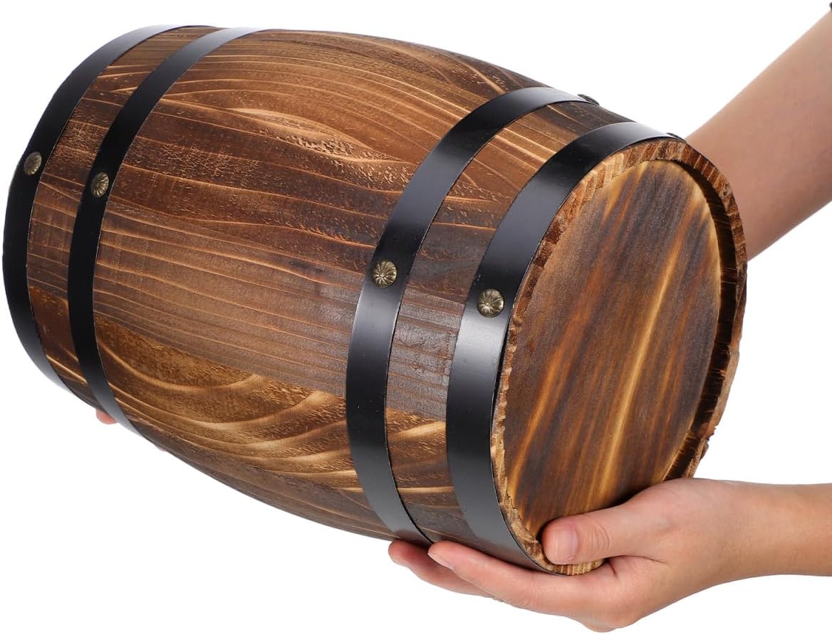 Yardwe Wine Barrel Decor 10.62X8.26X8.26In Oak Wooden Barrel Ornament Retro Photo Prop Bar Landscaping Decoration for Home Party