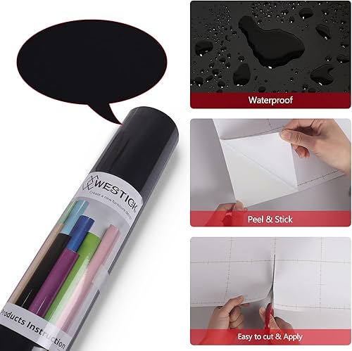 Miniatura 8 de WESTICK Papel tapiz negro para despegar y pegar, impermeable, papel adhesivo negro para paredes de gabinetes, papel adhesivo negro extraíble, papel