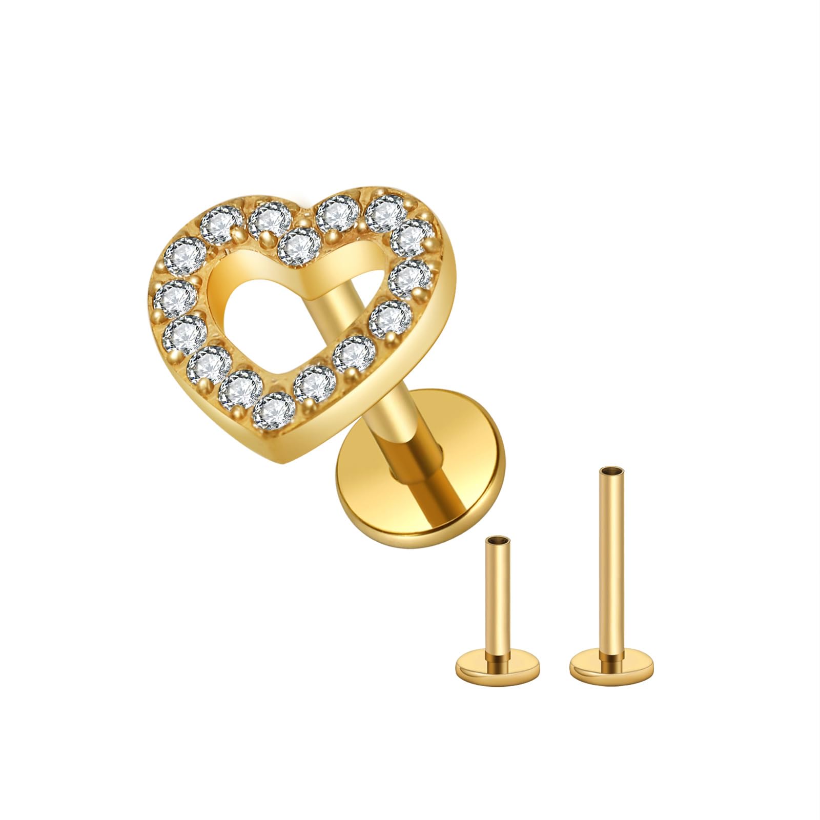 SHOWNICE Titanium Cartilage Stud Threaded Tragus Earring Labret Jewelry 16G Flat Back Stud Ear Piercing Jewelry for Womens