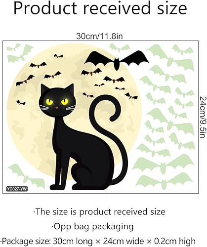 Miniatura 5 de Calcomanías de Halloween que brillan en la oscuridad, calcomanías luminosas de pared de Halloween, bonitos diseños de murciélagos de gato,