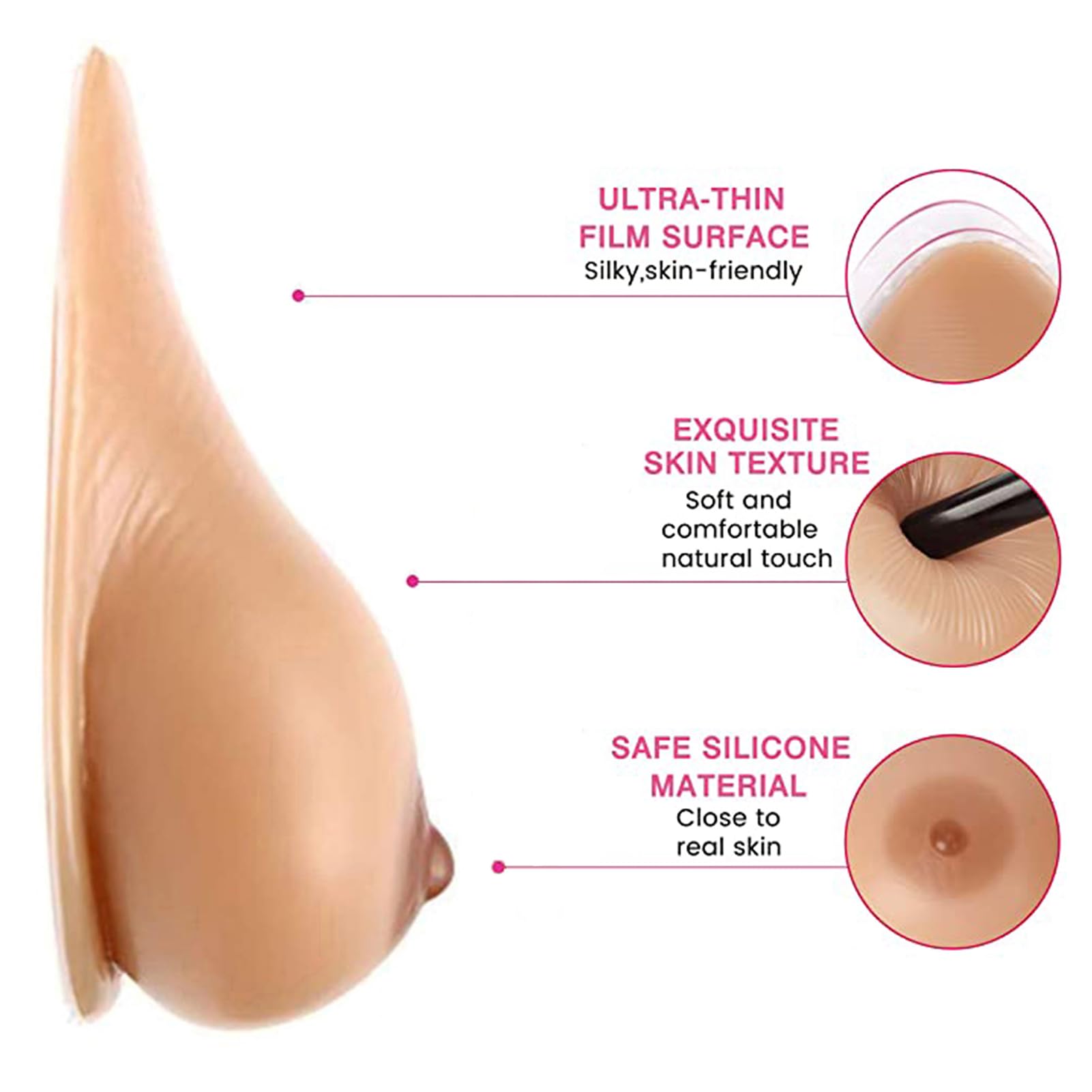 Silikonowe Wkładki Do Biustonosza Dla Kobiet Samoprzylepne Przeznaczone Dla Kobiet Po Mastektomii, Do Cosplayu I Dla Osób Transpłciowych(1200g/pair, Suntan)