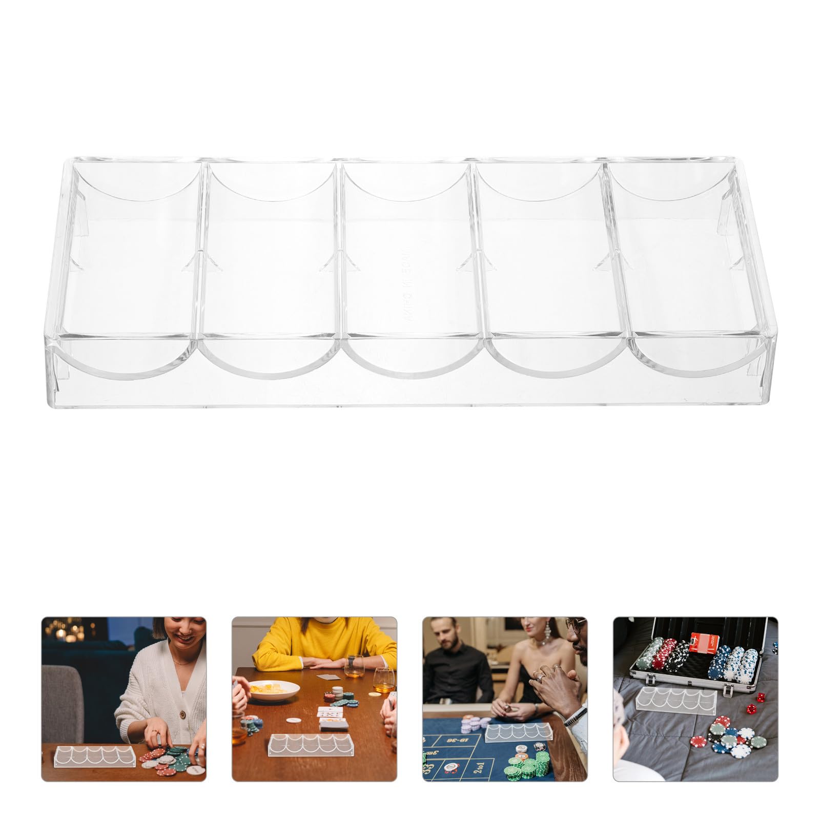 Gatuida Caja Transparente de Acrílico Resistente 5 Compartimentos para Almacenamiento de Fichas de Póquer, Diseño Portátil y Gran Capacidad para Texas Poker