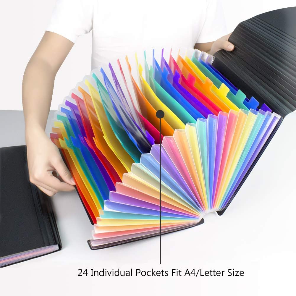 Accordion File Organizer 24 Pockets Expanding File Folders for Document Filling Box Portable A4 Letter Size Office Supplies for School