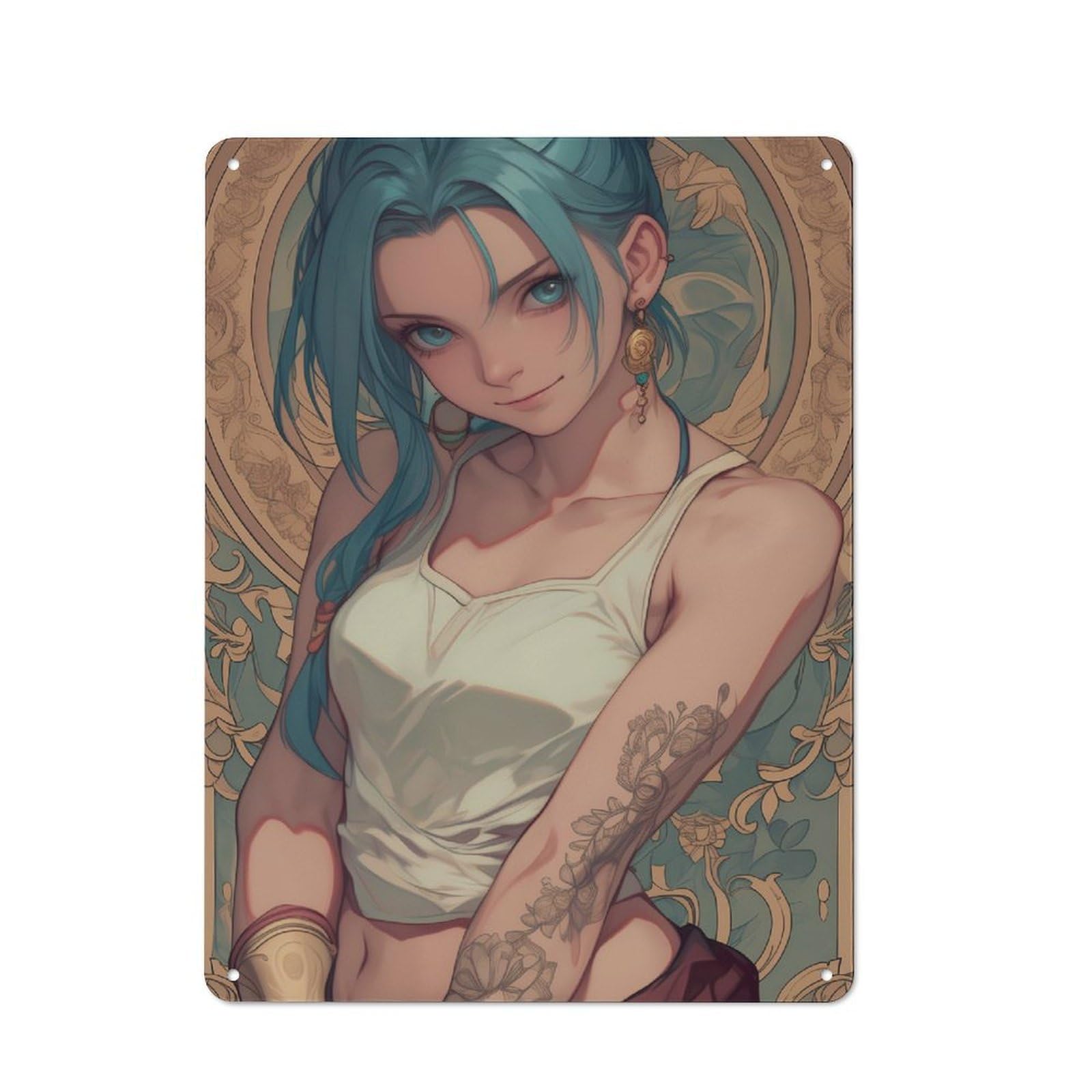 Junmoney Girls Style-20 Anime Nouveau Waifu Metal Wall Plaque, Easy To Hang Plaque For Garage, Shed, Workshop Or Hobby Room, 40X30cm