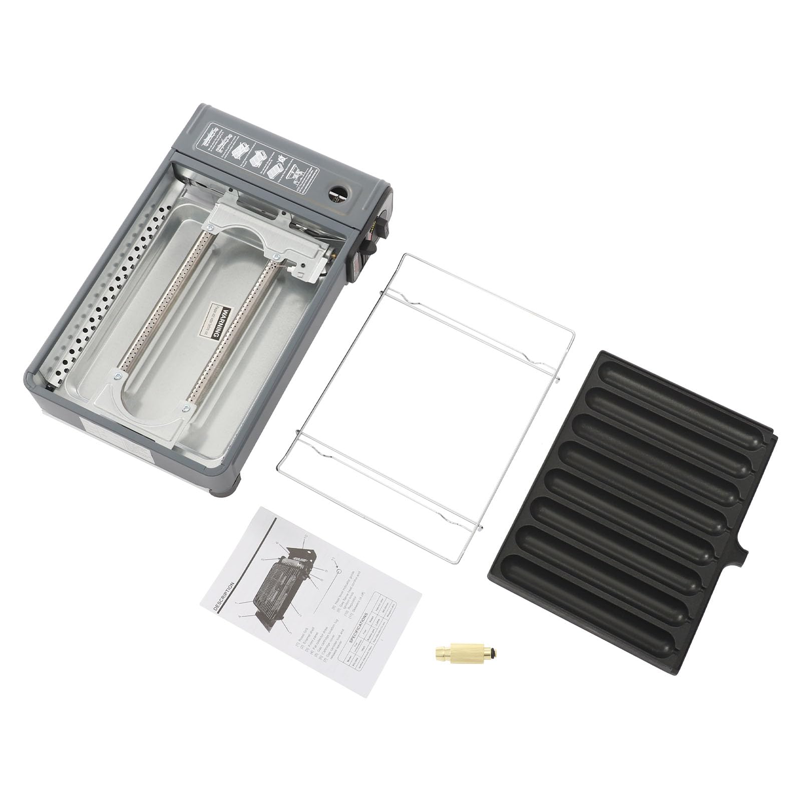 2 In 1 Camping Gasgrill Set mit Würstchen Grillplatte 2,2KW Campinggrill Tischplatte Klein Gas Grill für 8 Würstchen Outdoor Balkon Grill 42 x 26cm Koffer Gasgrill für Versammlungen