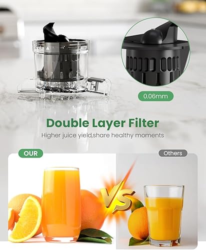 Miniatura 8 de Kismile Exprimidor de prensa en frío con control táctil y 3 modos, 4.35 pulgadas de ancho de alimentación exprimidor lento para frutas y verduras