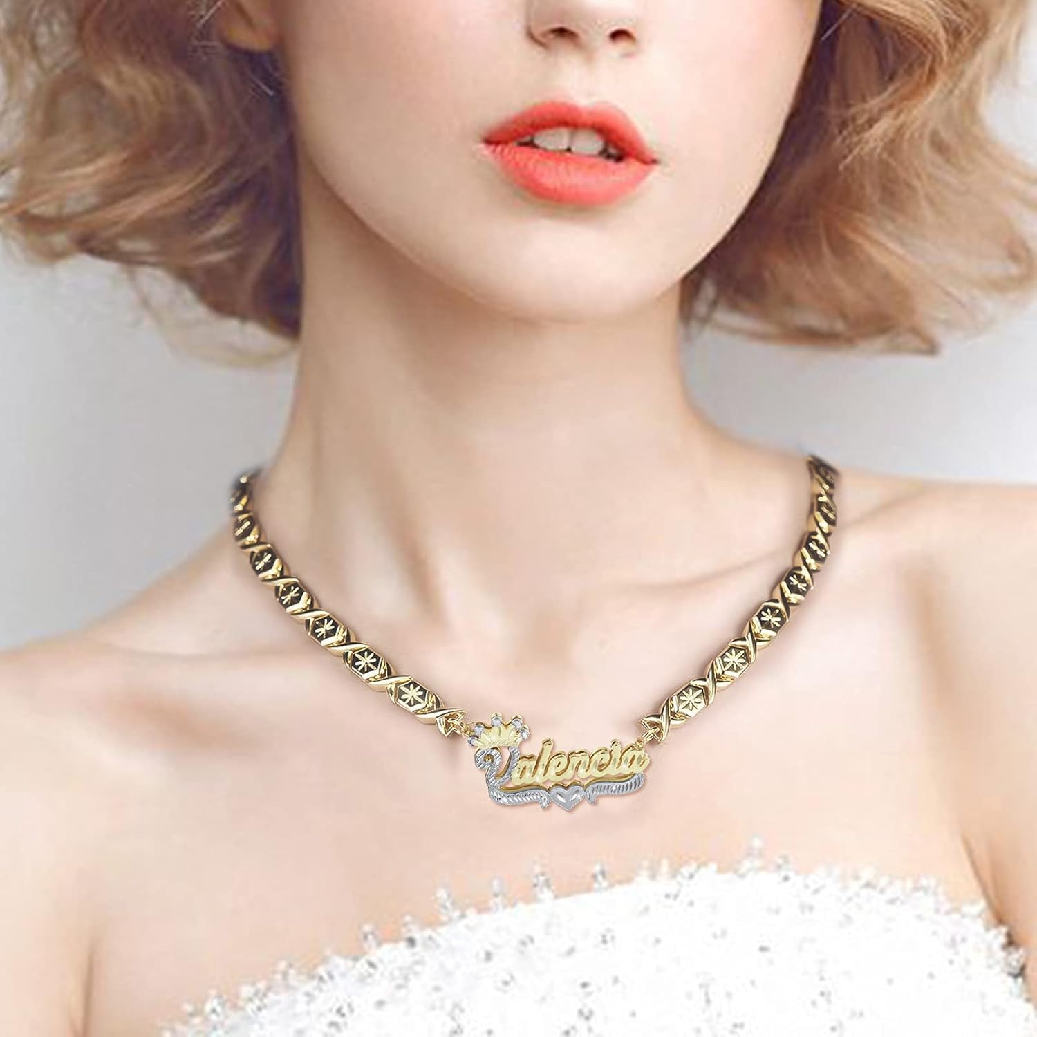 BlingSparkle Double Plated Nameplate Name Necklace Custom Heart Necklace Personalized Two Tone Gold and Silver Custom Name Necklace for Women Teen Girls Jewelry Gift