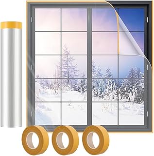 63"X 393" Window Insulation Film For Winter Insulating Film Window Kit Indoor Insulation Sealer Insulator 10 Windows Keeps...