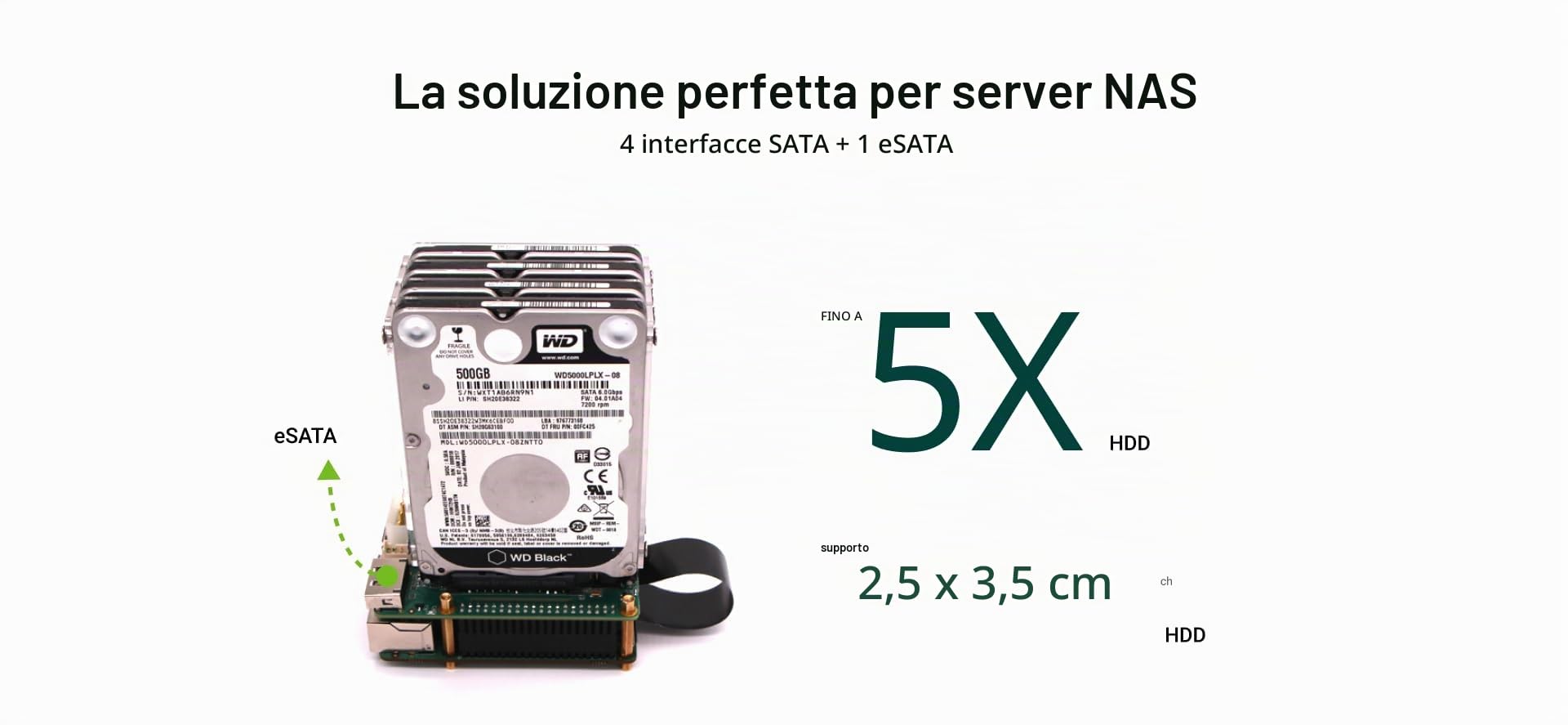 Radxa Penta SATA HAT, fino a 5 dischi SATA HAT per Raspberry Pi 5 e Rock Pi SBC, mini NAS Server, computer a scheda singola
