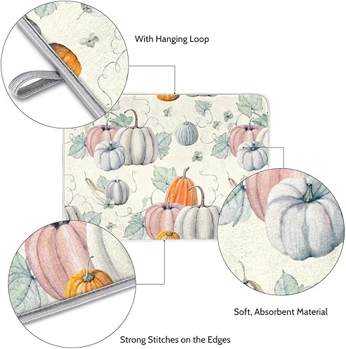 Miniatura 3 de Tapete de secado de platos de calabazas otoñales para encimera de cocina, de 18 x 24 pulgadas, color gris de cosecha de Acción de Gracias, color