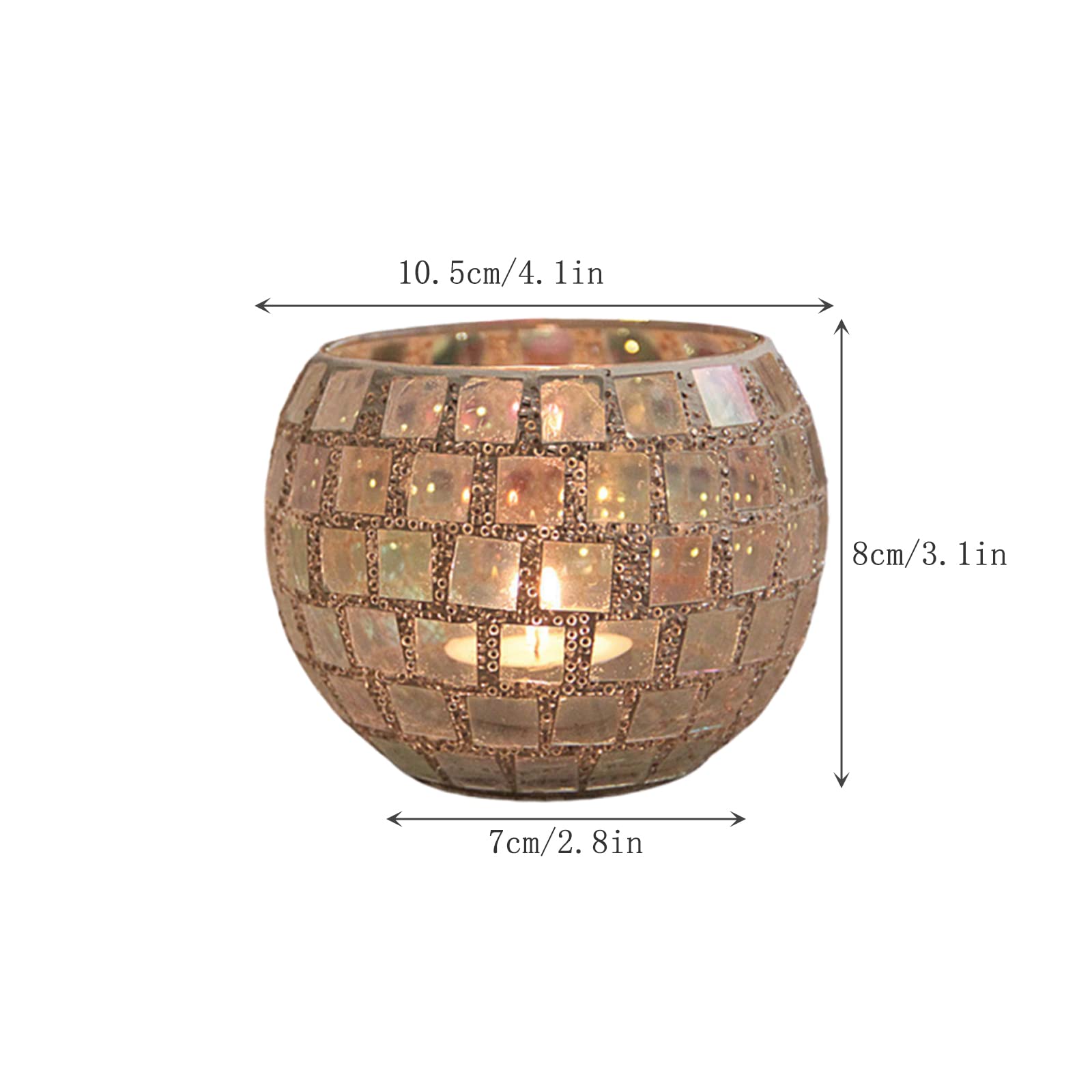 Glass Candle Holder, Candle Holders for Table Centerpiece, Votive Candle Holders, Mosaic Tealight Bowls Round Decorative Candle Holder, Handmade Romantic LED Candle Lamps Holder for Home(#3)