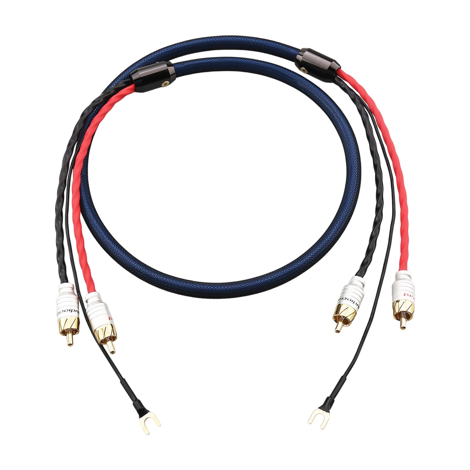 Cavo audio 2RCA placcato argento di alta qualità per giradischi con filo di messa a terra e 4 nuclei di schermatura design Premium Record Cable