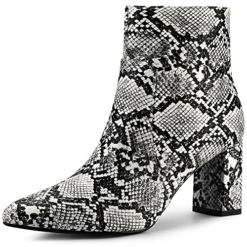 Allegra K Damen Spitzer Zehenbereich Schlangenprint Chunky Heel Stiefeletten, schwarz / weiß, 38 EU