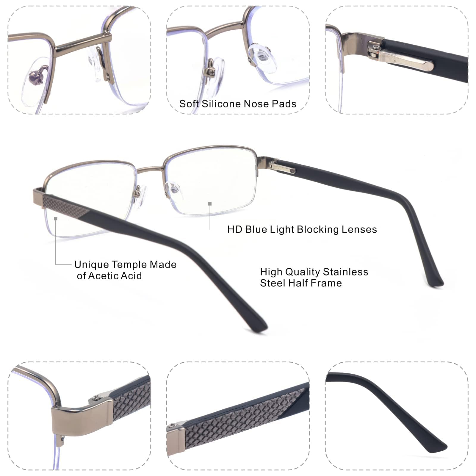 Missfive Herren Premium Multifokus Lesebrille, blaues Licht, Blockierung, progressiver Metallrahmen mit kratzfestem Federring