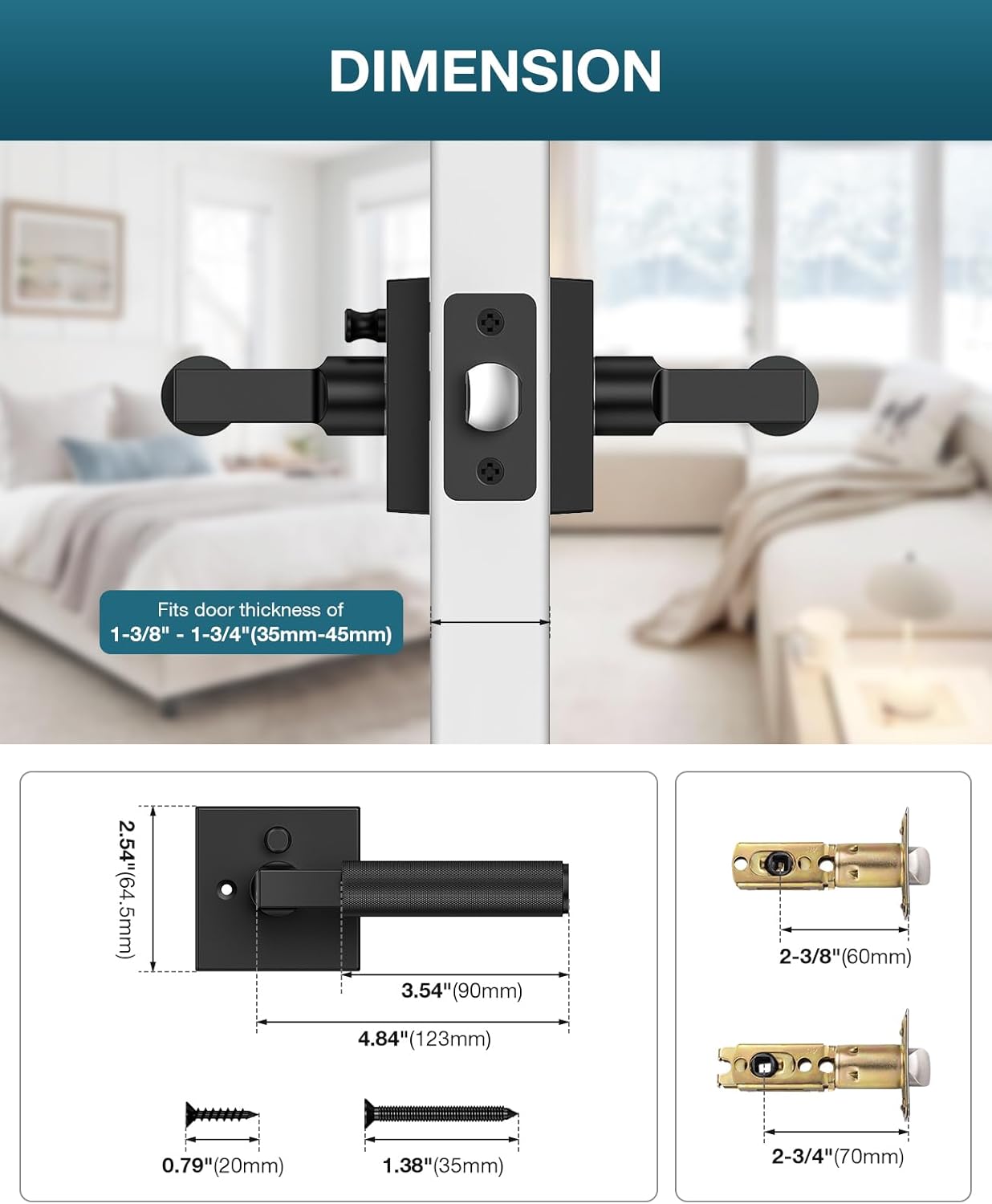 Black Door Handle, Black Door Locks for Bedroom or Bathroom, Heavy Duty Door Handles Interior with Locks for Left & Right Handed Doors, 6 Pack
