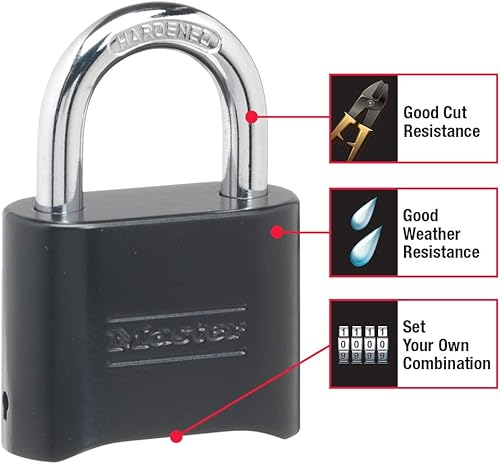 Miniatura 3 de Master Lock Candado de combinación negro, establece tu propio candado combinado, resistente a la intemperie, para interiores y exteriores, con