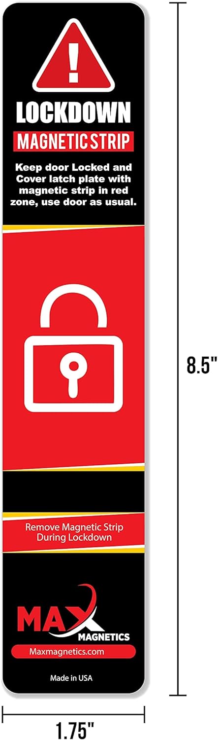 25 Pack Max magnetics Black Lockdown Magnetic Strips for Door Frames - High-Density Magnet Security Devices for School & Office - Strong Adhesion & PVC Top Layer, Smooth Opening & Closing