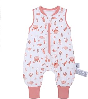 Baby Schlafsack mit Füßen 1.0 TOG Ideal für Frühling und Herbst Babyschlafsack 100% Baumwolle Ganzjähriger Komfort für Ihr Kleinkind (Koralle, M/75-85CM)