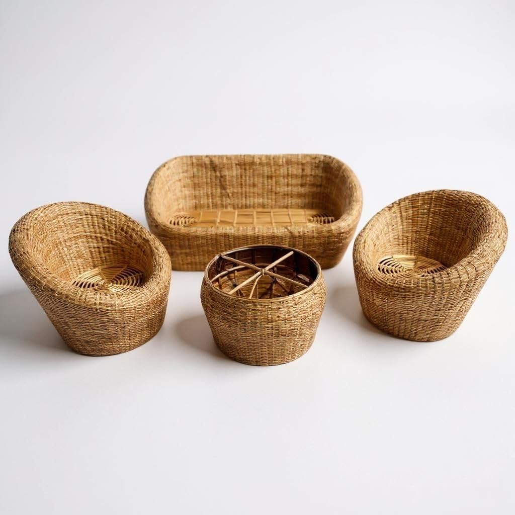 Apple Cane Sofa Set – 4-Piece Handcrafted Natural Cane Furniture | 3-Seater Sofa, 2 Chairs & Center Table | Outdoor & Indoor Use | Durable, Washable & Eco-Friendly-image-14