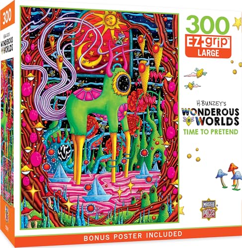 MasterPieces Rompecabezas de 300 piezas EZ Grip, Time to Pretend Fantasy Mirror Horse, piezas extra grandes de fácil agarre, corte aleatorio, tablero reciclado grueso, ajuste entrelazado, tamaño terminado 18 x 24 pulgadas miniatura 1