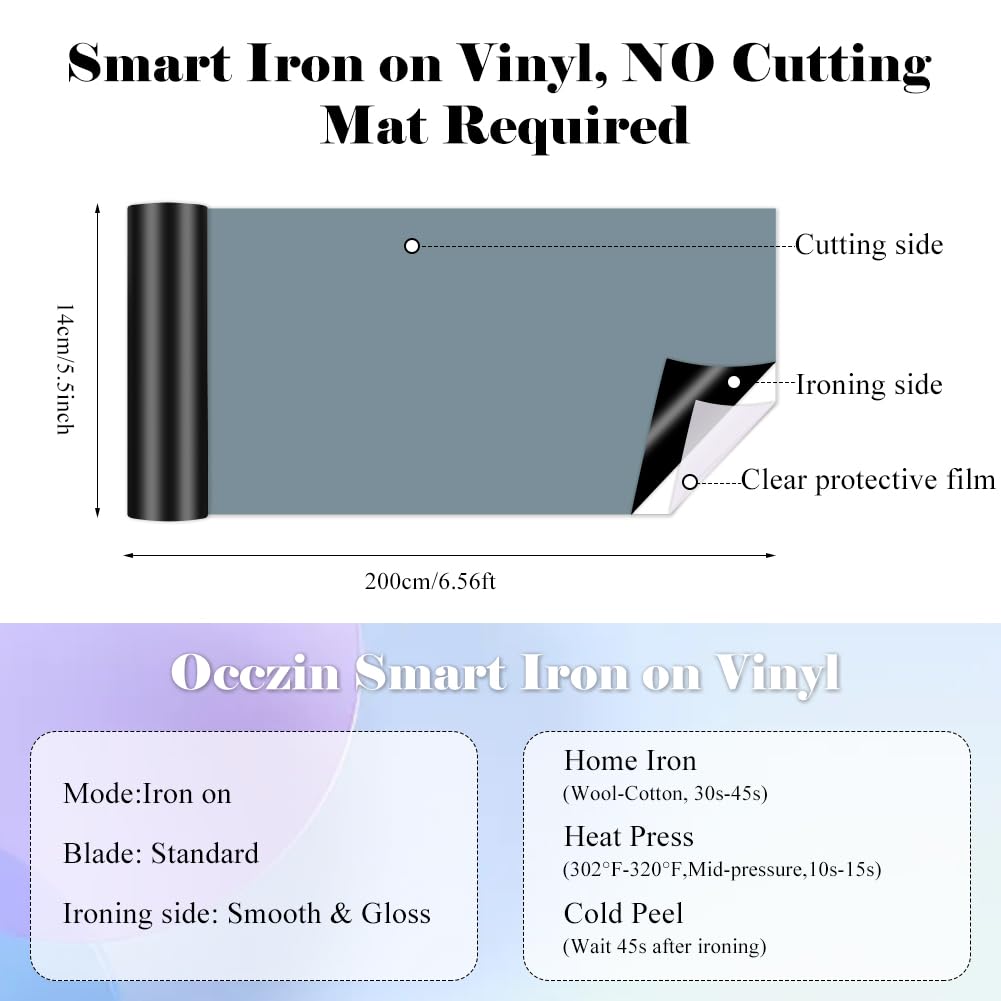Smart Iron On per Cricut Joy, 2 rotoli di pellicola per plotter in tessuto bianco e nero 14 x 200 cm, pellicola flessibile per plotter in tessuto per stirare per T-shirt fai da te, felpe, stoffe
