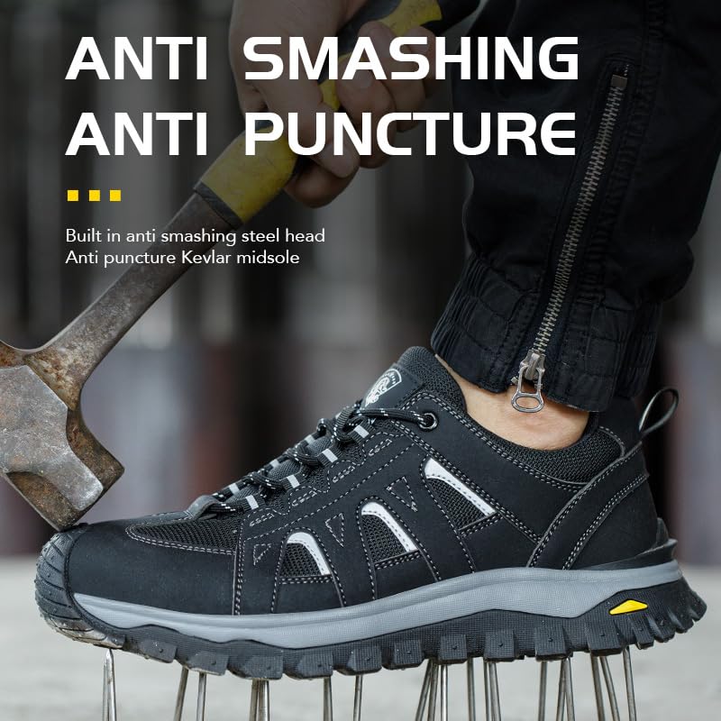 Image of Steel Toe Work Shoes for Men - Non Slip Safety Shoes, Comfortable Wide Toe, Lightweight & Durable Work Sneakers
