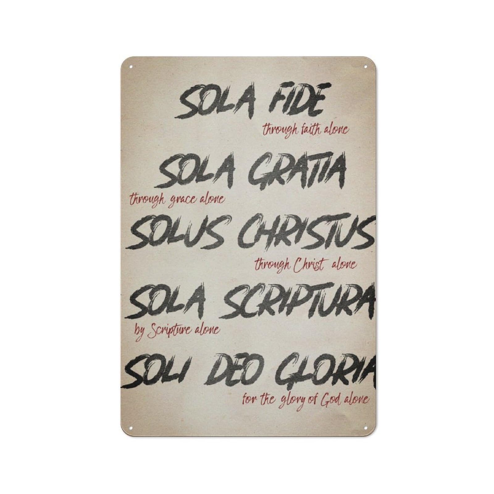 Vintage Metal Plaque 30x20cm Featuring Five Solas Print for Home Bar Wall, A Metal Wall Feature for Home Bars And Entertaining Spaces