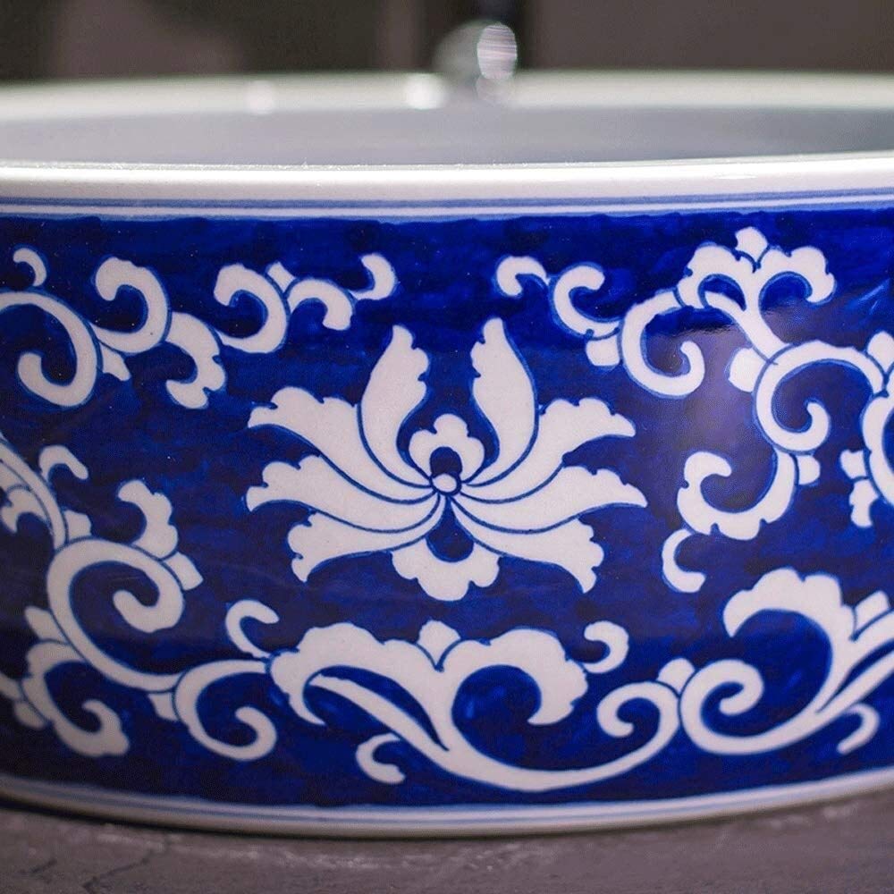 Szafka Pod Umywalkę Z Umywalką, Umywalka Łazienkowa Nablatowa, Okrągła Ceramiczna Umywalka Nablatowa W Stylu Vintage, Malowana Porcelanowa Miska Nablatowa