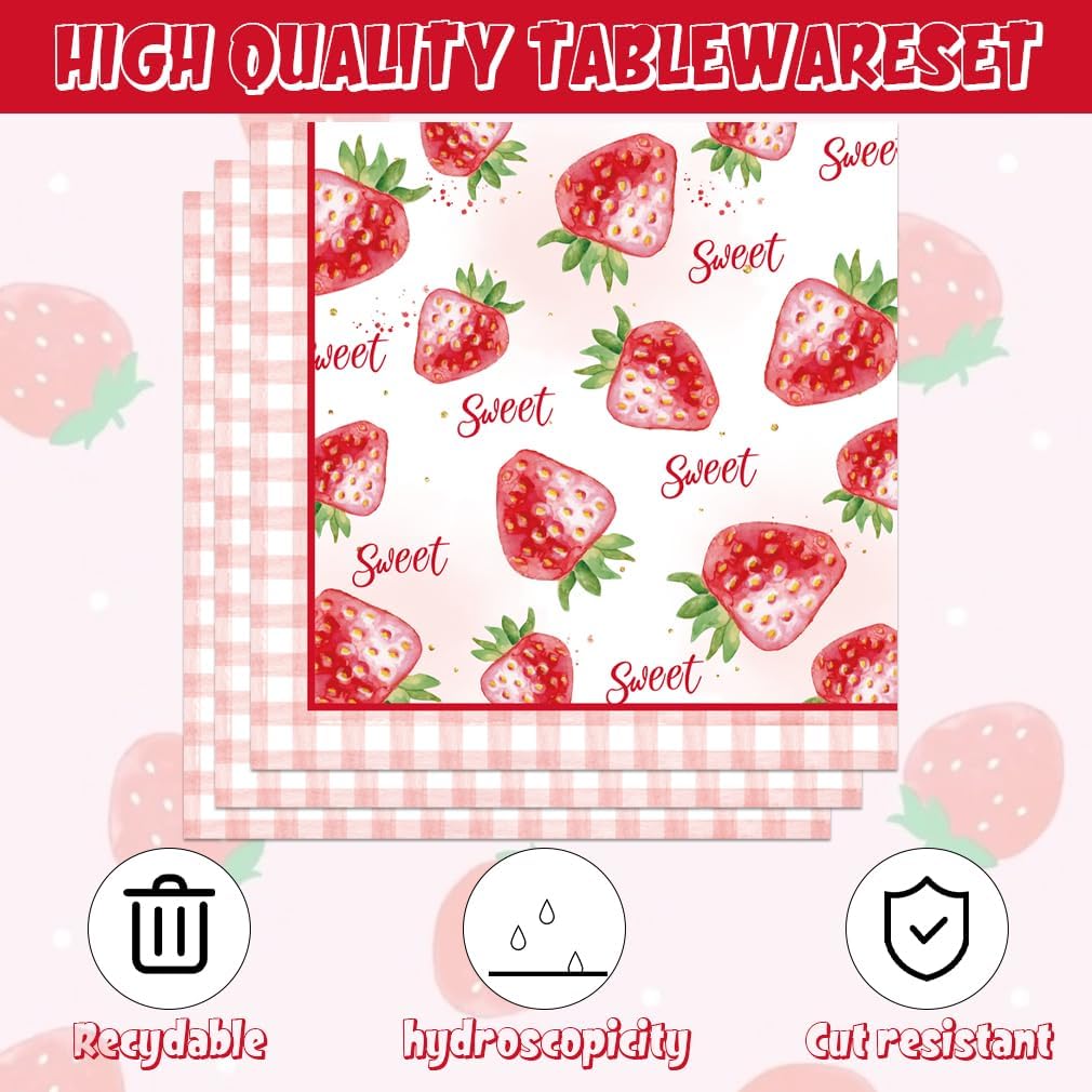 40pcs Strawberry Birthday Decorations Fruit Paper Plates Napkins for Summer Sweet One 1st Baby Shower Berry First Strawberry Themed Party Supplies,,Suitable for 20 Guests - Image 4
