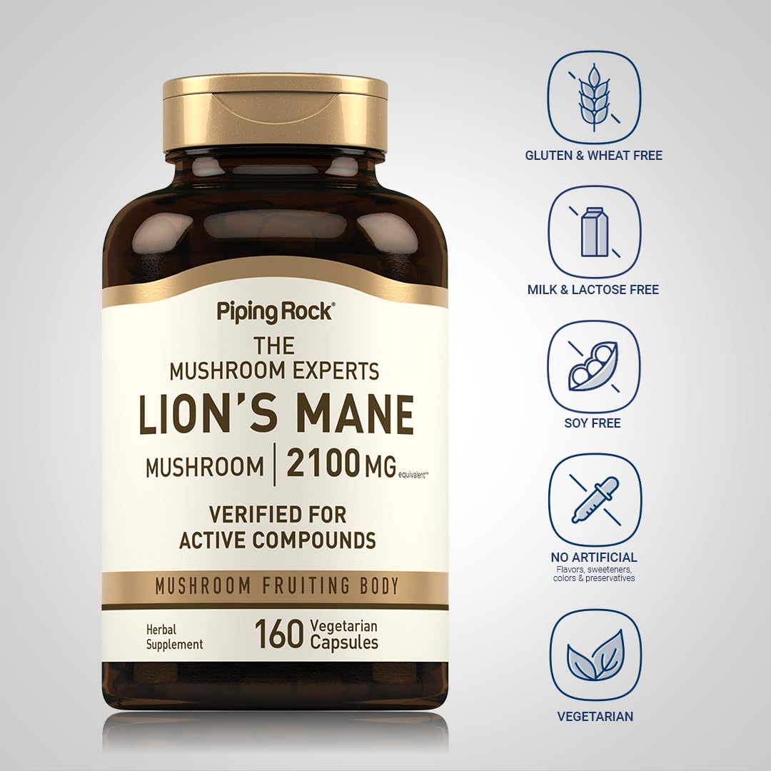 Piping Rock Lions Mane Mushroom Supplement Capsules | 160 Pills — Amazon image 3