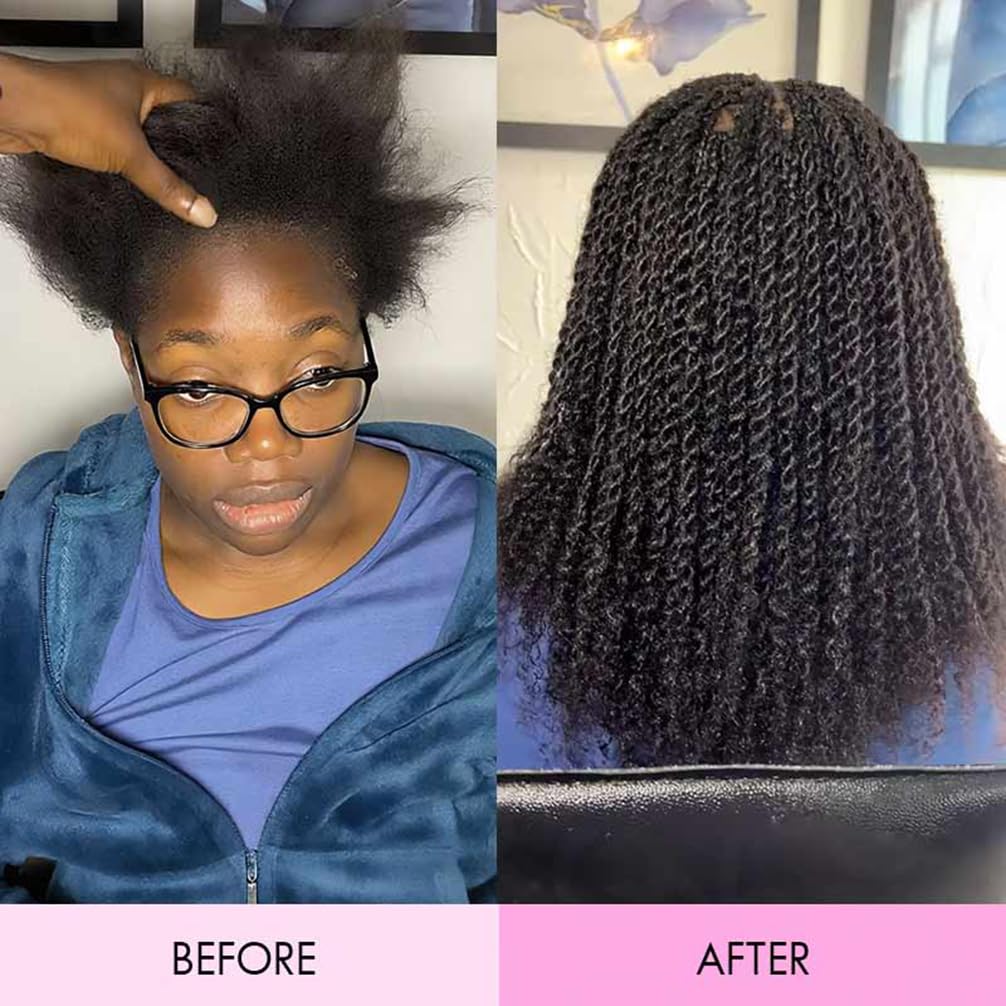 QVR Afro Kinkys Bulk Human Hair for Dreadlock Extensions Repair Locs 150 Gram, Natural Black 14inches Mini Spring Twist Braiding Afro Kinky Human Hair for LocKs