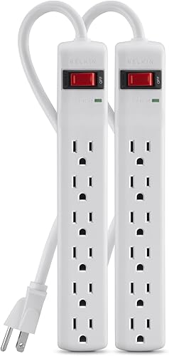 Belkin Regleta protectora contra sobretensiones, 6 tomas de corriente alterna, cable de extensión de metal resistente de 2 pies de largo para el