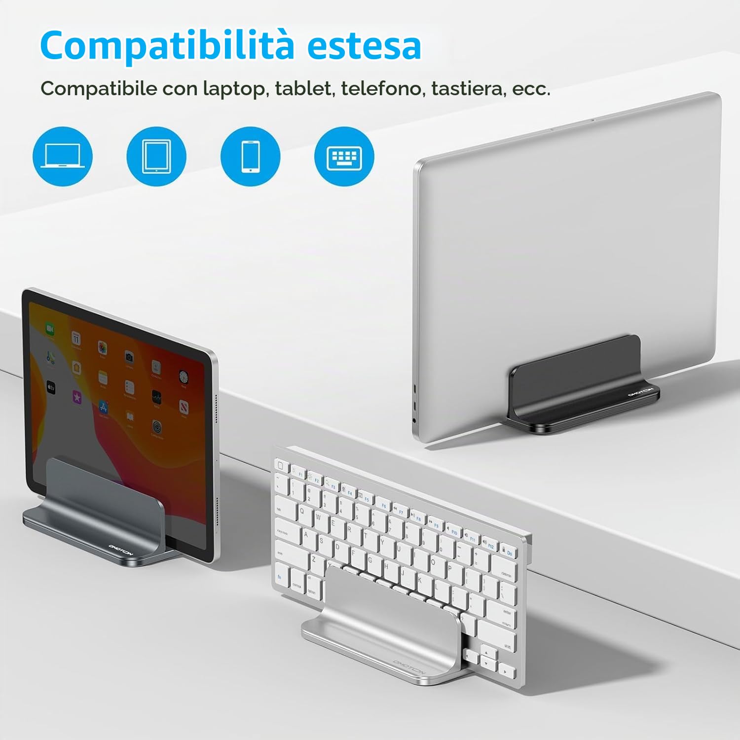 OMOTON Supporto verticale regolabile in alluminio per computer portatile per MacBook Pro/Air ecc. (fino a 17,3 pollici), nero