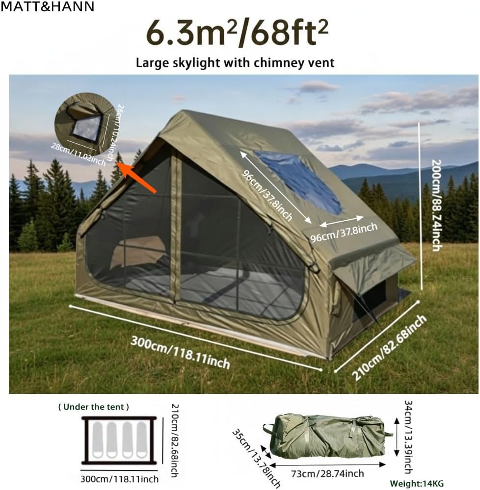 Inflatable Glamping Tent for Family Camping, 4-6 Person Air Tent w/Skylight image 2