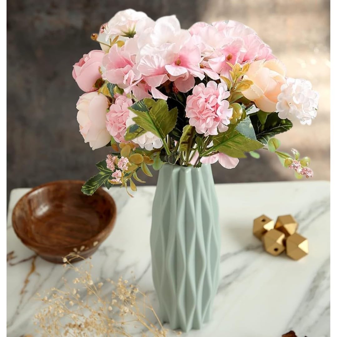 SATYAM KRAFT 1 Pcs Artificial Flower Head Rose Peony Flower Bunch for Vase Decoration, Home Decor, Wedding, Anniversary, Living Room, Table Centerpiece, Office Desk, Bedroom (Without Vase, Pink) 2