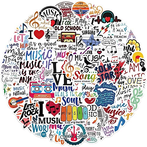 50Pcs Music Stickers,Motivational Positive Music Decal, Vinyl Waterproof Stickers For Water Bottles Laptops Wall Scrapbook Skateboard Computer Phone Luggage Guitar #TOP1