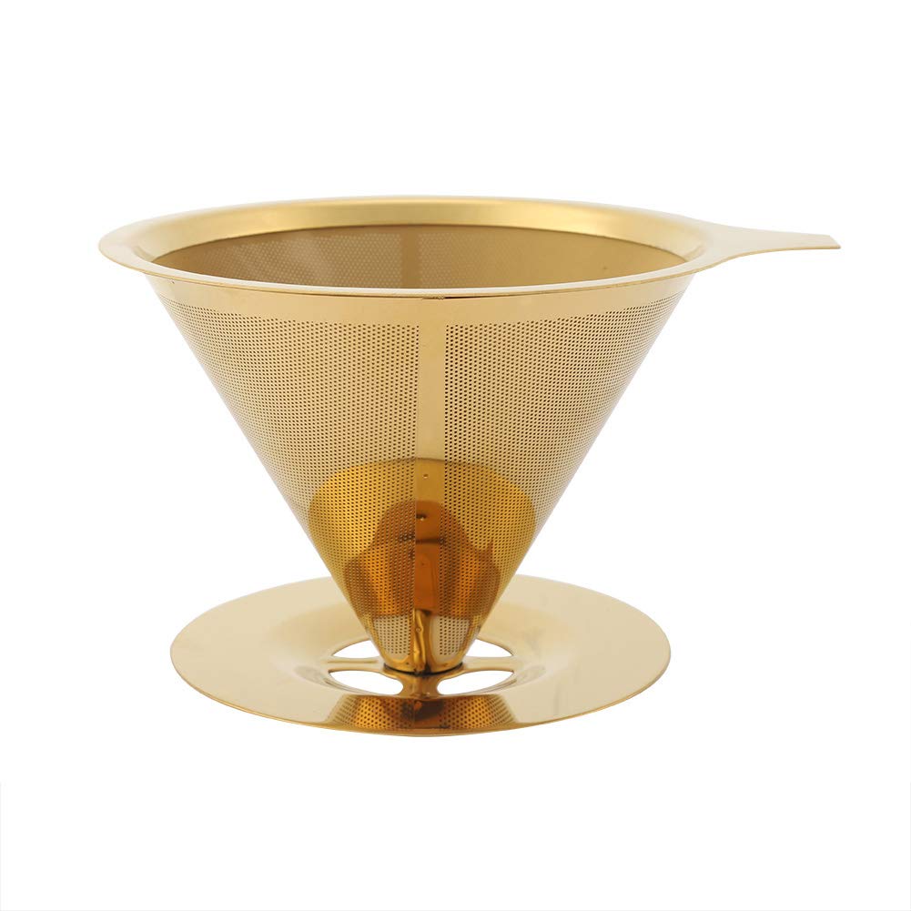 Filtro de goteo de café dorado de acero inoxidable con soporte para tazas y mango para el hogar, oficina, viajes, Camping