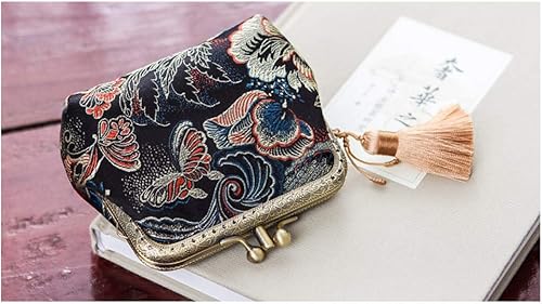 Miniatura 4 de Jan&Dee Monederos con hebilla de seda, estilo vintage, con cierre de beso, cambio, mariposa voladora