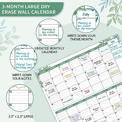 Large Dry Erase Calendar for Wall - Undated 3 Month Wall Calendar, 28\" x 40\", Erasable & Reusable Laminated White Board Calendar