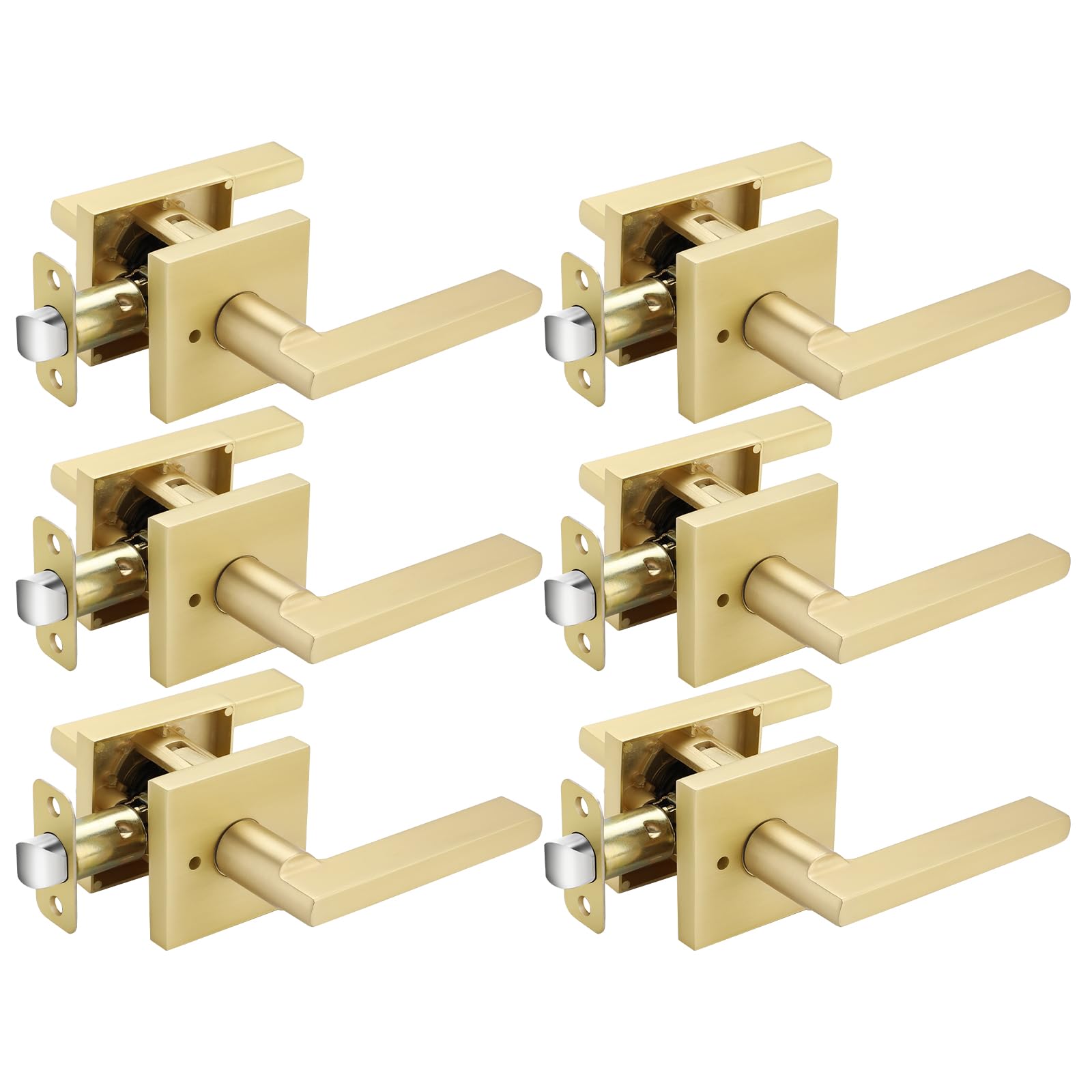 Photo 1 of Haidms Gold Door Handles Interior, Brushed Gold Privacy Door Handle, Zinc Alloy Brushed Brass Door Handles for Bedroom, Bathroom, Heavy Duty Modern Square Interior Door Handles (6 Pack)