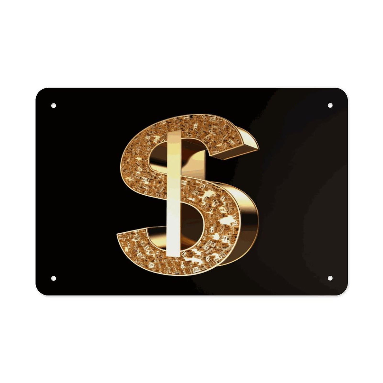 Fekiloot Style Gold Dollar Sign Metal Signs Wall Art Tin Sign