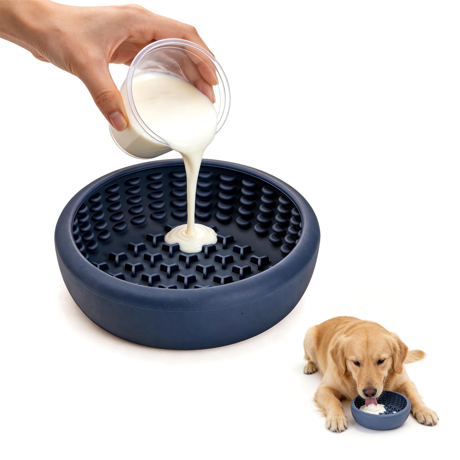 Gamelle à lécher pour chien contre l'anxiété et la gloutonnerie tapis bleu marine L