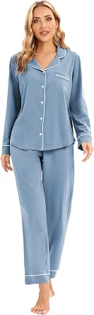 LUBOT 100% Cotton Pyjamas Set for Women Ladies, Long Sleeve Button Pajamas | Two Piece PJs for Female Sleepwear Loungewear, Floral Printing, Knitted & High Elasticity, S - XXL