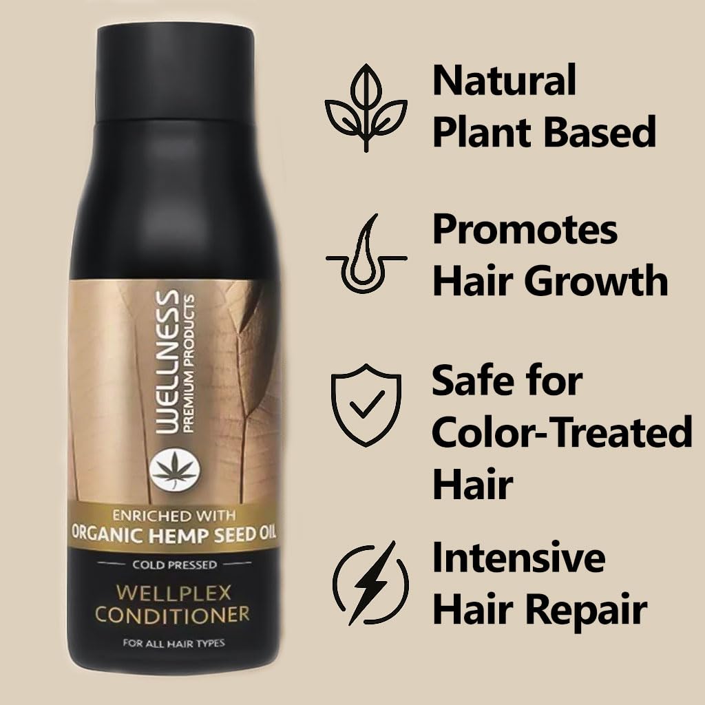 Wellness Premium Wellplex Hemp Infused Rejuvenating Conditioner | Deep Repair & Hydration for Damaged, Color-Treated Hair | Organic Formula with Hyaluronic Acid & Fiberplex | Vegan 500ml