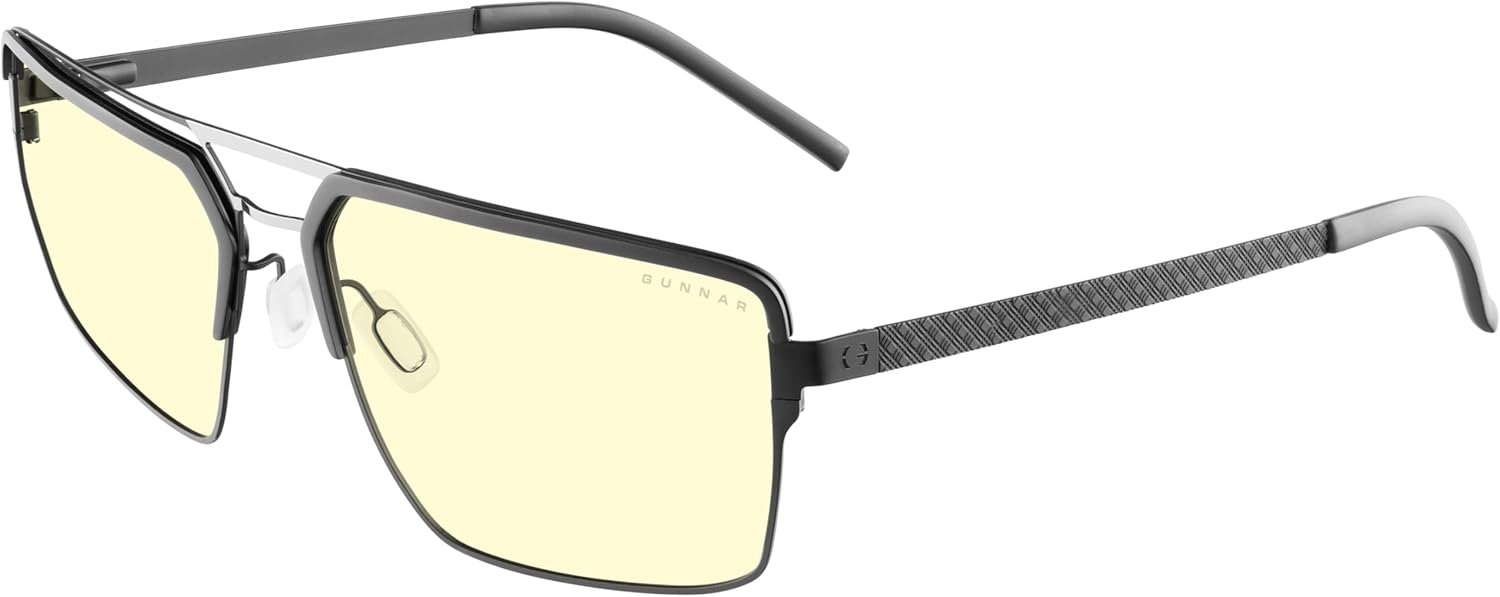 GUNNAR Computer Glasses - Pinnacles Onyx Silver Amber Lens - Blue Light Blocking Anti Glare