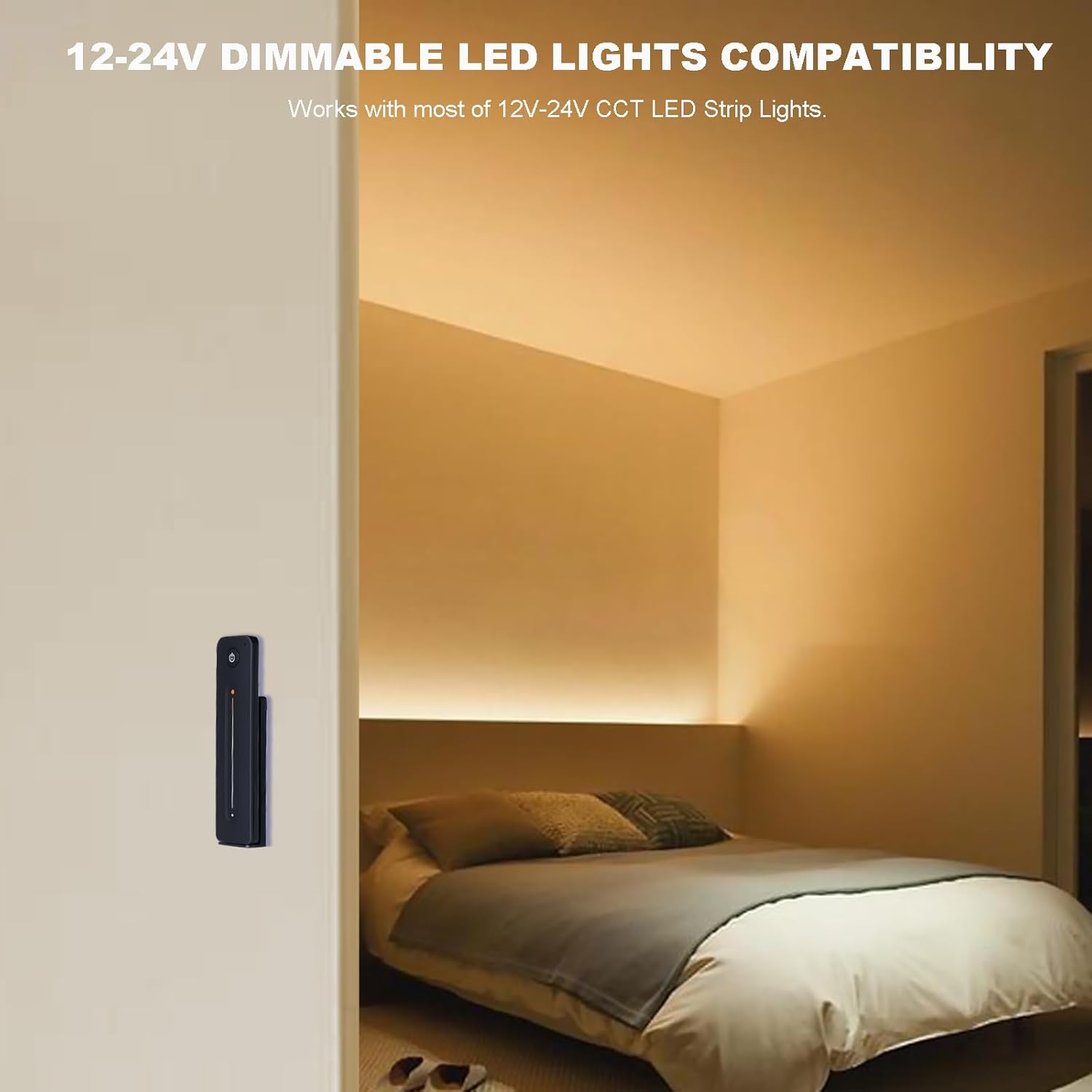 JOYLIT CCT LED Strip Remote Controller, DC 12V/24V Magnetic Wall-Mounted RF Wireless Controller Color Change and Brightness Adjust, Sensitive Touch Slide Flicker-Less Dimming ON/Off Kit