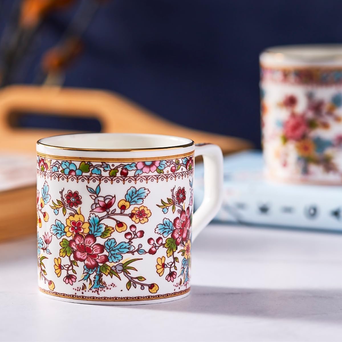 GOLDEN QUEEN'S Tea Cups Set of 6 | Ideal for Everyday Tea and Coffee, Enhancing Your Daily Rituals | Handcrafted & 24K Gold on Rim - Victorian Bloom